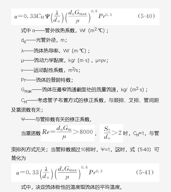 熱管換熱器流體繞流光管管束時的放熱系數和阻力